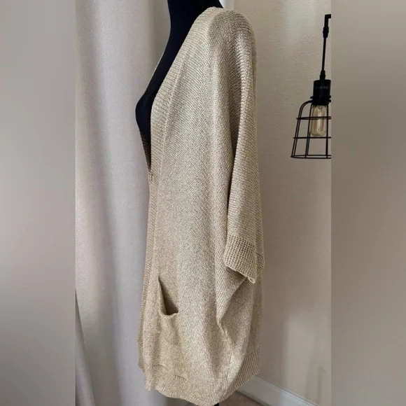 Lilly Pulitzer Gold Metallic Open Cardigan Pockets Lightweight Size M - Picture 6 of 10